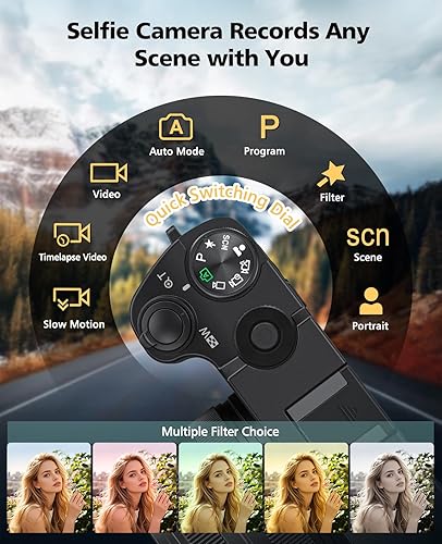 Miniatura 5 de Cámara digital, zoom óptico 6X y WiFi, cámara de videoblogs 5K 30FPS 64MP, cámaras trasera y frontal para fotografía y video, enfoque automático y