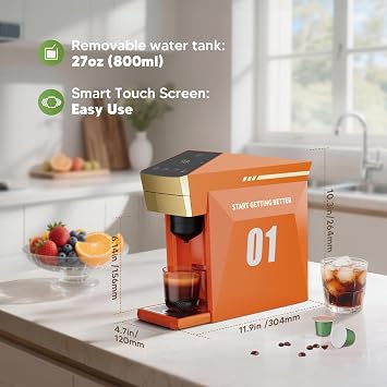 4 in1 Single Serve Coffee Maker, 19 Bar Espresso Coffee Machine For Nespresso OriginalLine Capsules/KCup/Ground Coffee, Single Cup Coffee Brewer 1400W Fast Brew in 1 Minute, with Hot Water Dispenser