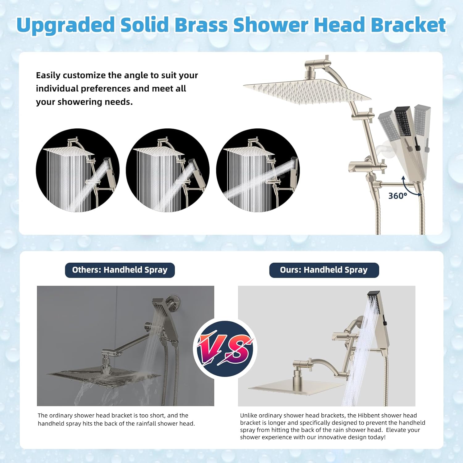Hibbent All Metal CUPC Certified 10'' Rainfall Shower Head, Dual Shower Head Combo, High Pressure Handheld 4 Sprays Shower Wand, 16'' Adjustable Extension Arm, 71'' Hose, Shower Holder, Brushed Nickel