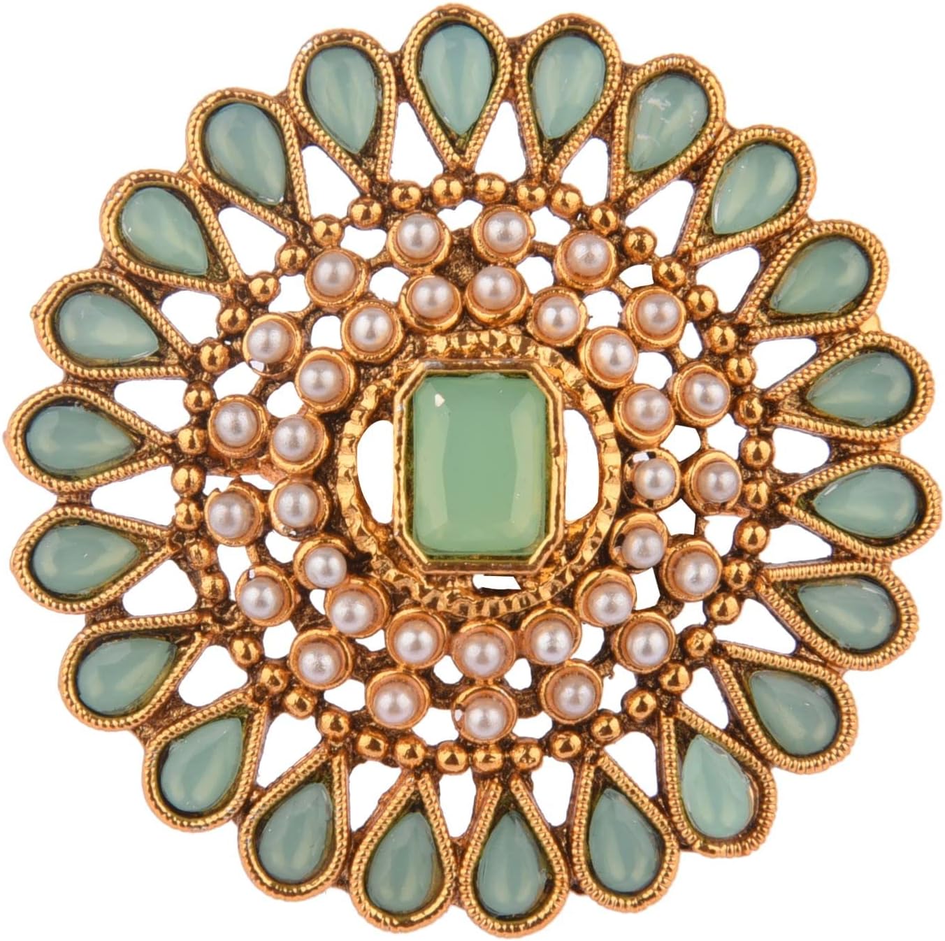 Efulgenz Indian Jewelry Rings for Women Antique Round Faux Pearl Crystal Bollywood Adjustable Big Finger Ring Fashion Party Statement Jewelry for Women