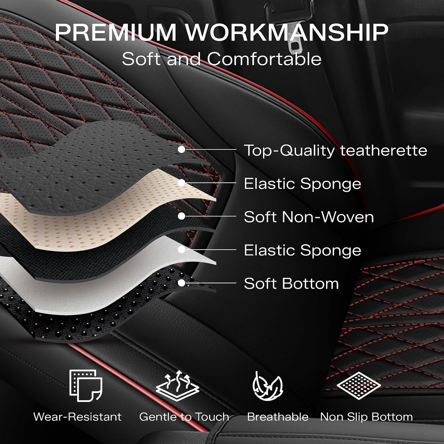 Seat Covers for Toyota Tundra 2022 2023 2024 2025 Custom Fit Full Set, Waterproof & Durable Leather Seat Covers for Car - BlackRedLine (for SR/SR5 Only, NO Rear Armrests)