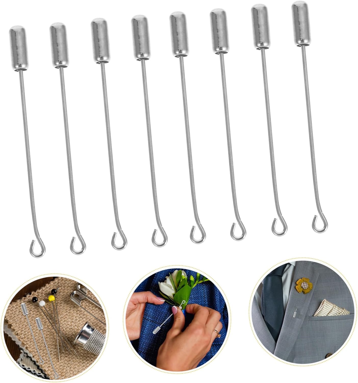 LIFKOME 100Pcs Brooch Safety Pins Durable Stick Pins End Caps Long Needles for DIY Jewelry Making Suitable for Clothing Suits Ties Hats Fashion