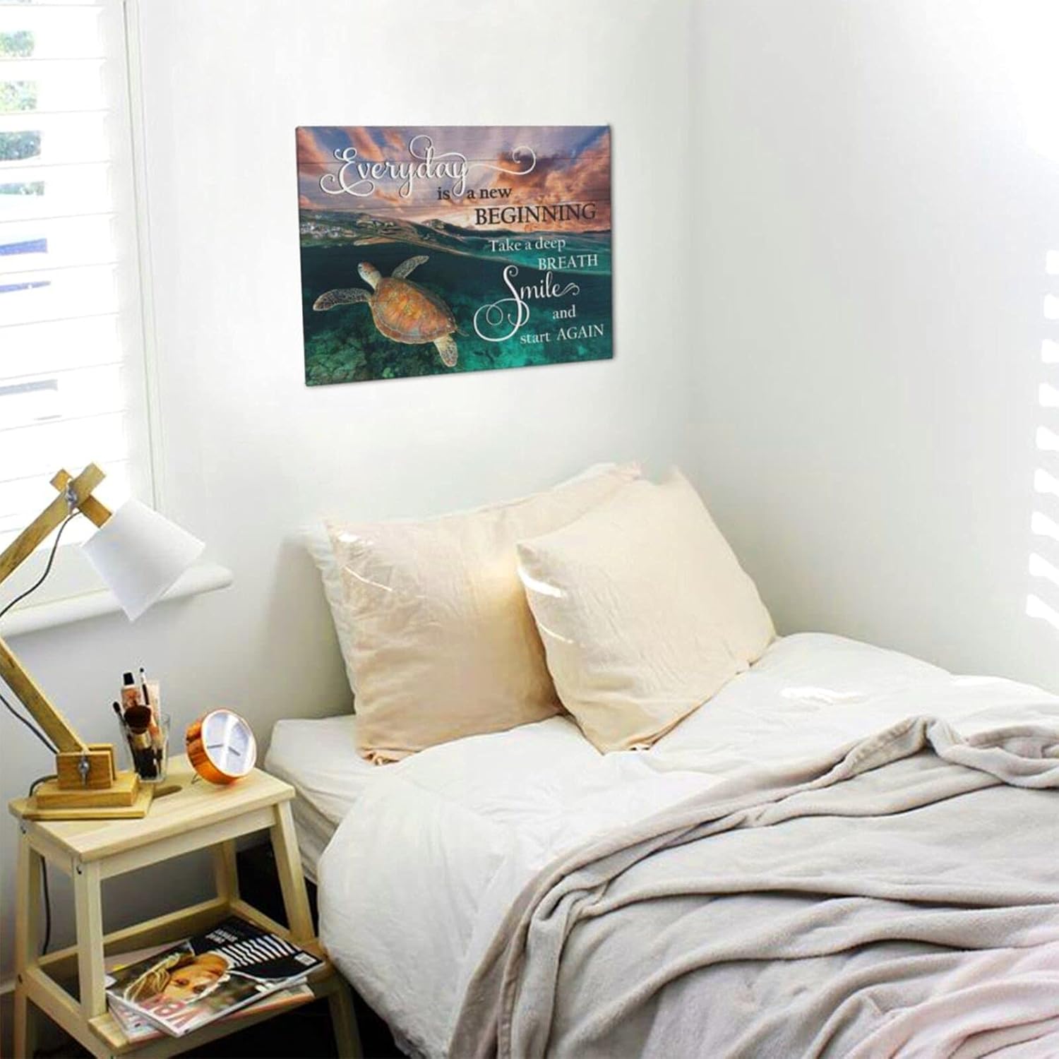 Turtle Sea Wall Art Ocean Inspirational Picture Absract Animal Canvas Motivational Painting Wall Decor Quotes Mordern Artwork Prints Home Decorative For Living Room Bedroom Bathroom Framed 12x16inch Turtle Ocean Inspiration Quotes 12x16inch