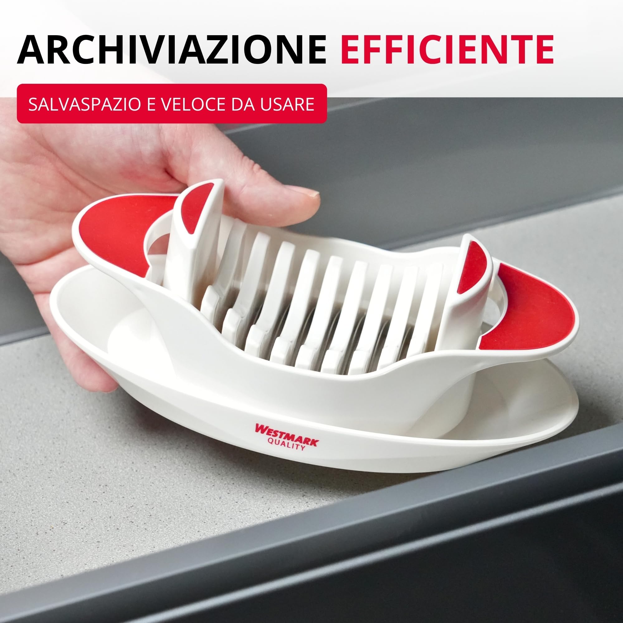 Westmark Affetta-pomodori e mozzarella con piattino e lame seghettate, Acciaio inox/Plastica, Bianco/Rosso, 11572260