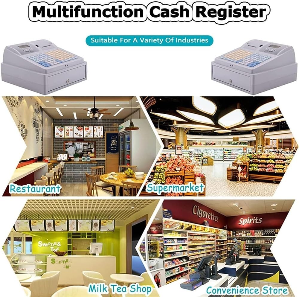 Caja registradora con Sistema POS, con Teclado Plano e Impresora térmica, multifunción, para Comercio minorista, supermercado y Restaurante.