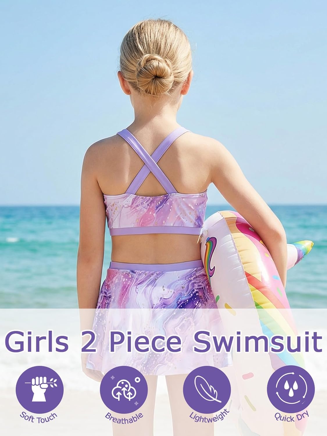 JiAmy 2 Piece Girls Tankini Swimsuits 3D Print Cross Back Bathing Suits with Skirt Swimwear for 3-12 Years
