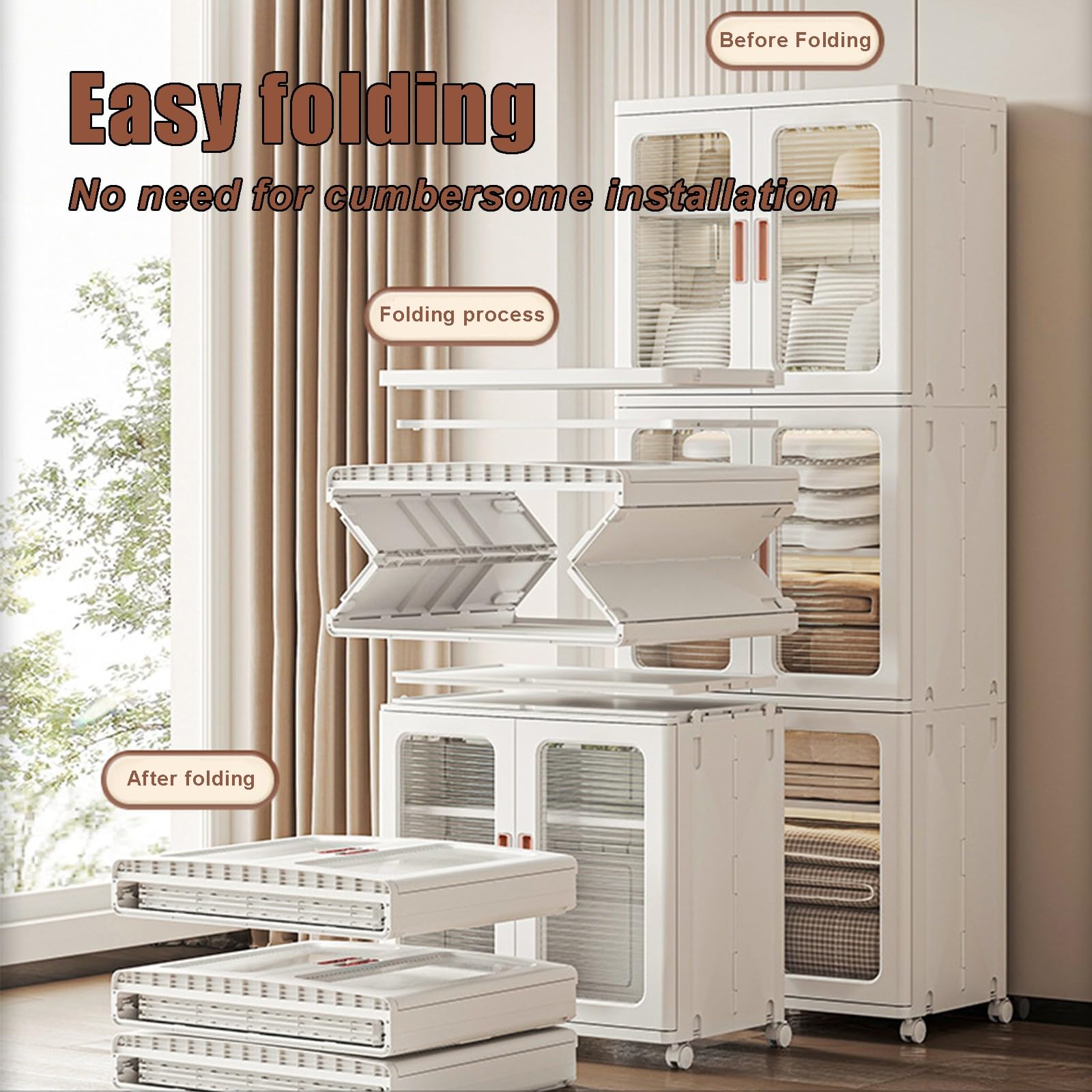 Lot de 3 bacs de Rangement en Plastique organiseurs de Rangement, boîte de Rangement Pliante, bacs de Rangement empilables avec Porte Avant Ouverte, bacs de Rangement A,Jumbo Size