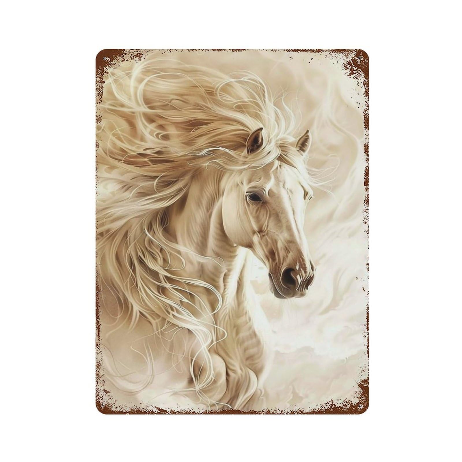 Decorative Tin Sign Drawing A Horse with A White Mane 15.7"x11.8", Decorative Metal Wall Art for Garage, Bar And Workshop Decor