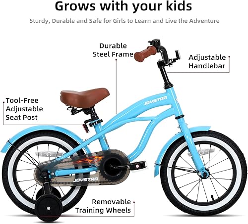 Miniatura 10 de JOYSTAR Bicicleta de crucero para niños de 12 pulgadas, 14 pulgadas, 16 pulgadas, para niñas y niños de 2 a 7 años, bicicleta para niños con ruedas