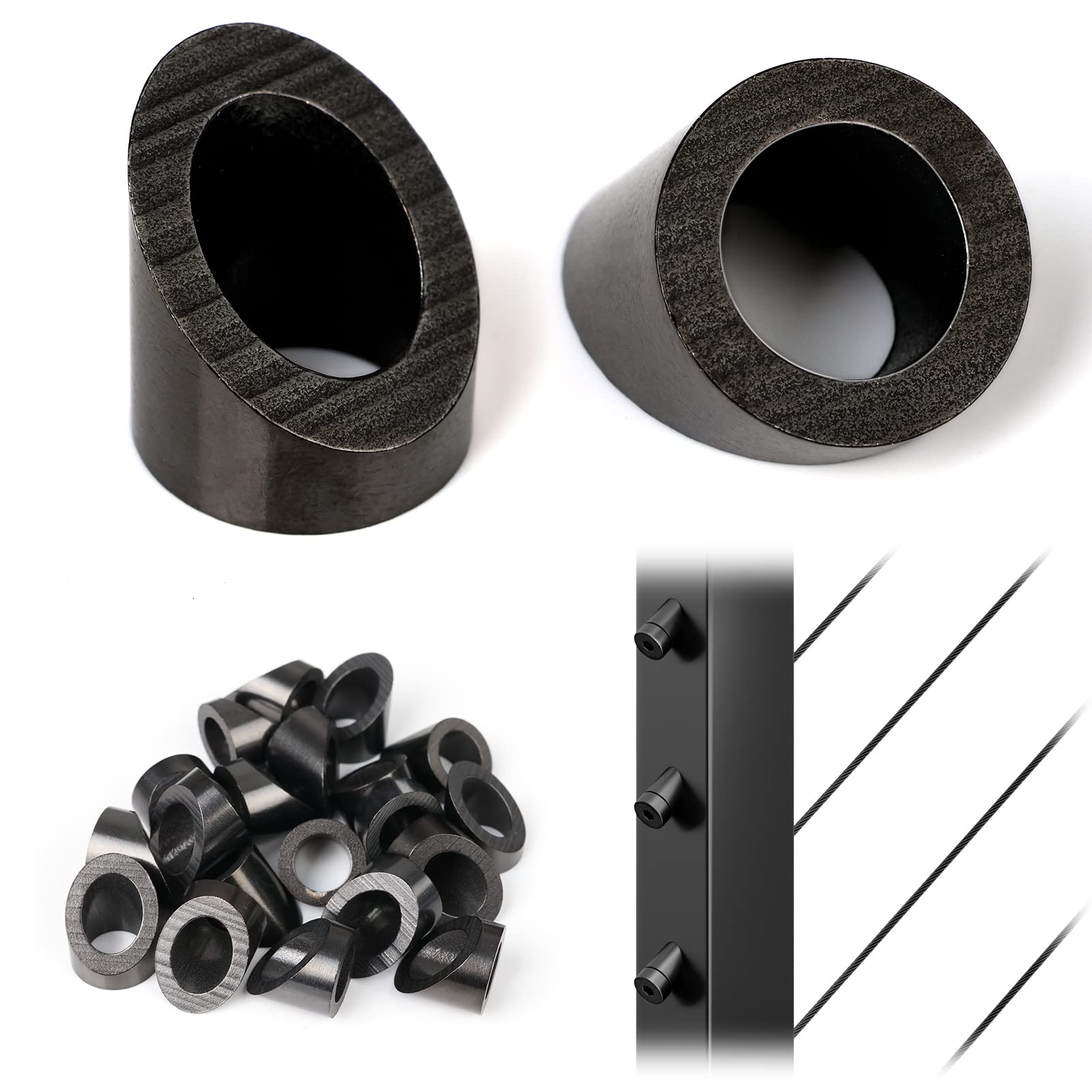 20Pack Black Stainless Steel Angle Beveled Washer 35 40 45 Degrees ID 3/8" for Cable Railing Kit Deck Stair Railing Wood Metal Aluminum Posts T316 Marine Grade CB21