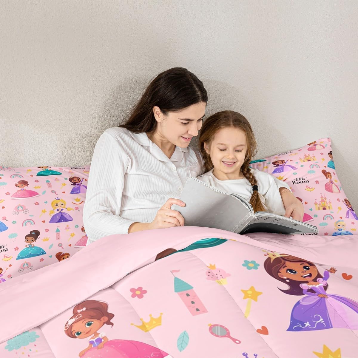 Erosebridal Kids Magical Princess Full Size Comforter Set, Girly Cute Castle Microfiber Bed Set for Bedroom, Cartoon Rainbow Breathable Quilt Set for Kids Girls, Pink Princess Down Comforter Pink Full image 7 of 9 B0FBRVXZX3