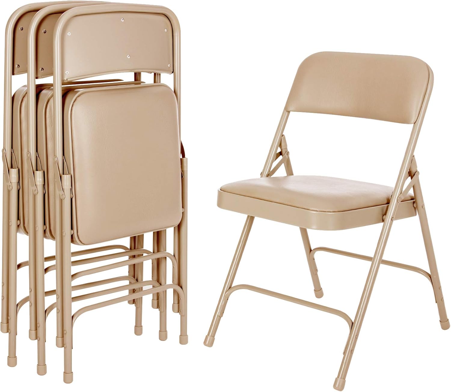 OEF Furnishings (4 Pack) Premium Vinyl Padded Folding Chair, Beige : Home & Kitchen