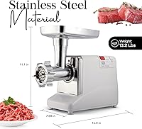 Vista 4 de Alpine Cuisine Picadora de carne eléctrica de acero inoxidable de 1000 W con aprobación UL, bandeja de carne de alta capacidad, máquina de relleno