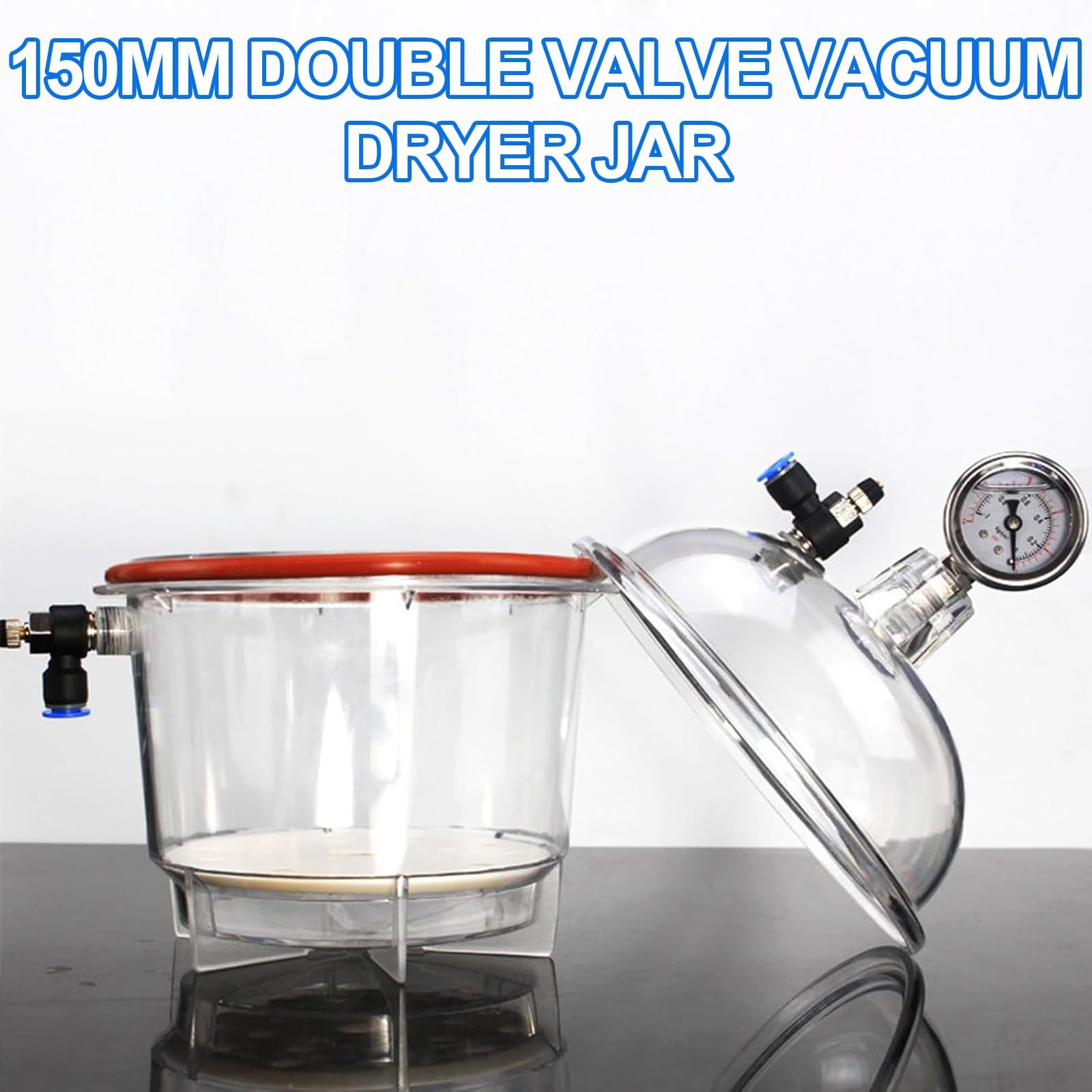 150 mm Vakuum-Exsikkator mit Doppelventilen und Manometer, Labor-Vakuum-Trocknerglas, -25 ℃ bis 120 ℃ Betriebsbereich zum Trocknen und Aufbewahren