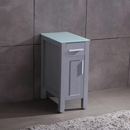 Miniatura 2 de Gabinete de tocador de baño gris de 12 pulgadas, gabinete de almacenamiento pequeño MDF sin pintura con tapa de vidrio