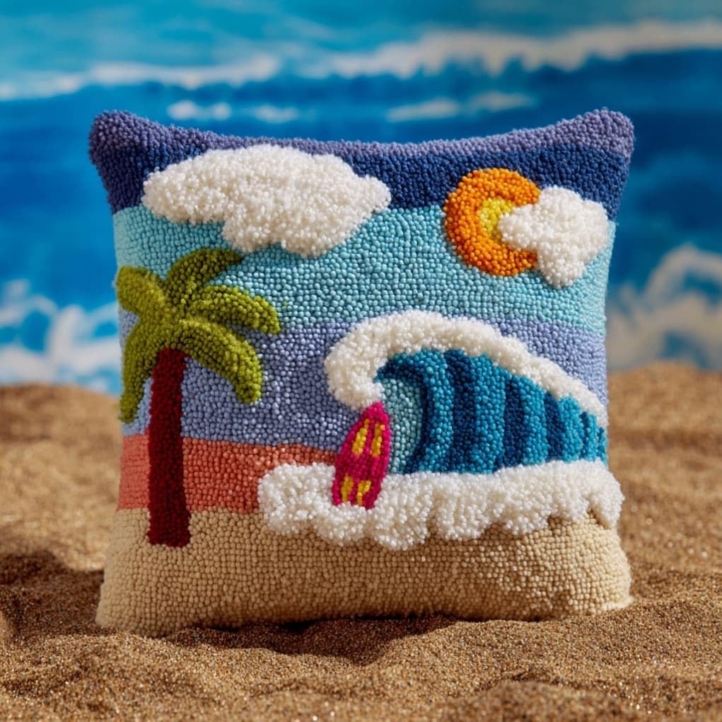 AxiangziK Latch Hook Cushion Kits 17x17inch,Tropical Coconut Trees