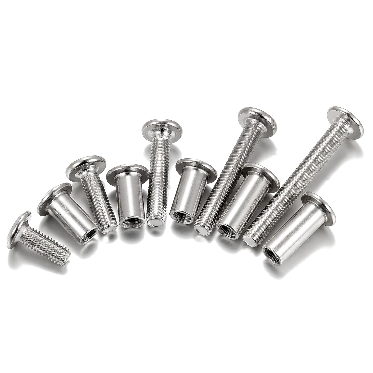 100 Sets M6x15/20/30/40/50mm Silver Furniture Bolts and Nuts Set Carbon Steel Hex Socket Set Metric and Standard for Pocket Knife Screws Hardware Assortment