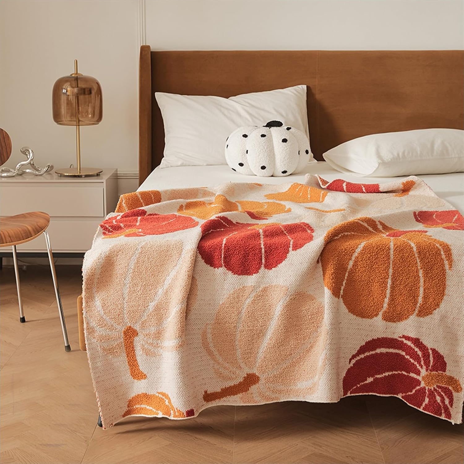 Soft Reversible Pumpkin Throw Blanket 50x70 - Cozy Fluffy Textured Fleece Blanket for Couch Bed - Fall Halloween Autumn Decorative Blanket for Home