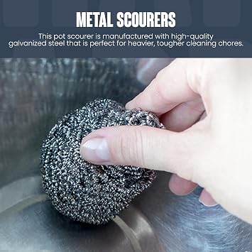 We Can Source It Ltd – Galvanised Metal Scourers Durable Alloy Steel Pot Scrubbers - Reusable Heavy Duty Cleaning Power for Grills, BBQs, Pots, Pans, Kitchen & Catering Use - Pack of 10 x 40g