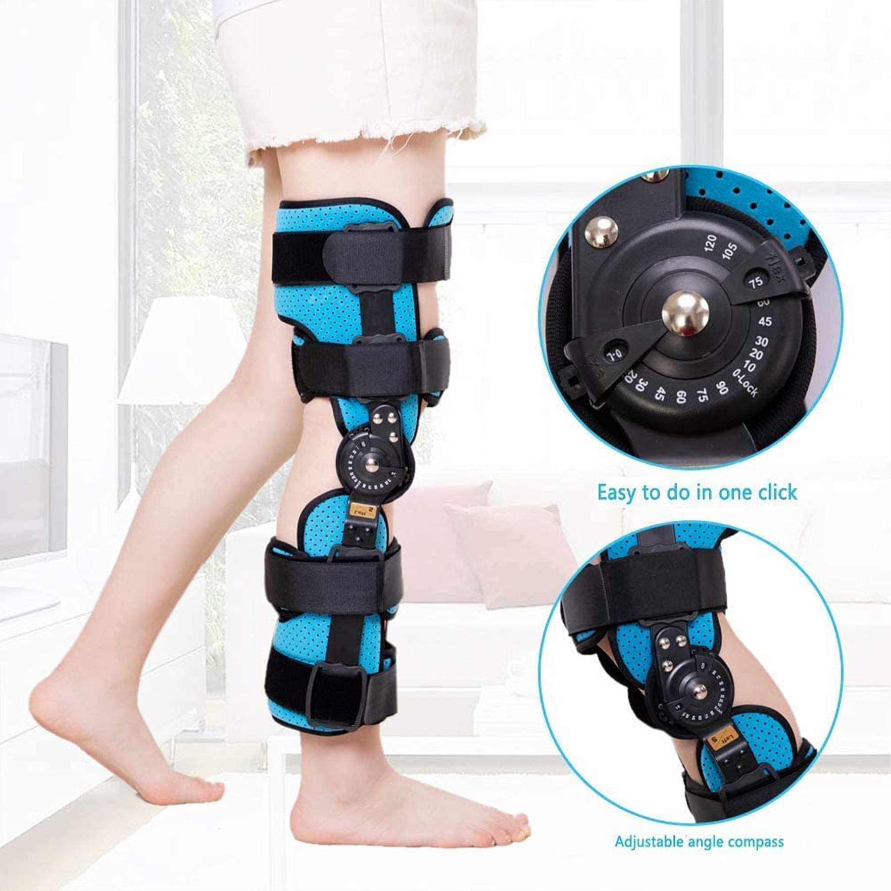 Rodillera ROM con Bisagras Soporte de Rodilla para Desgarro de LCA De Menisco Desgarro de PCL Cirugía de Recuperación Dolor en Las Articulaciones Lesión de Tensiones del Tendón,Lager