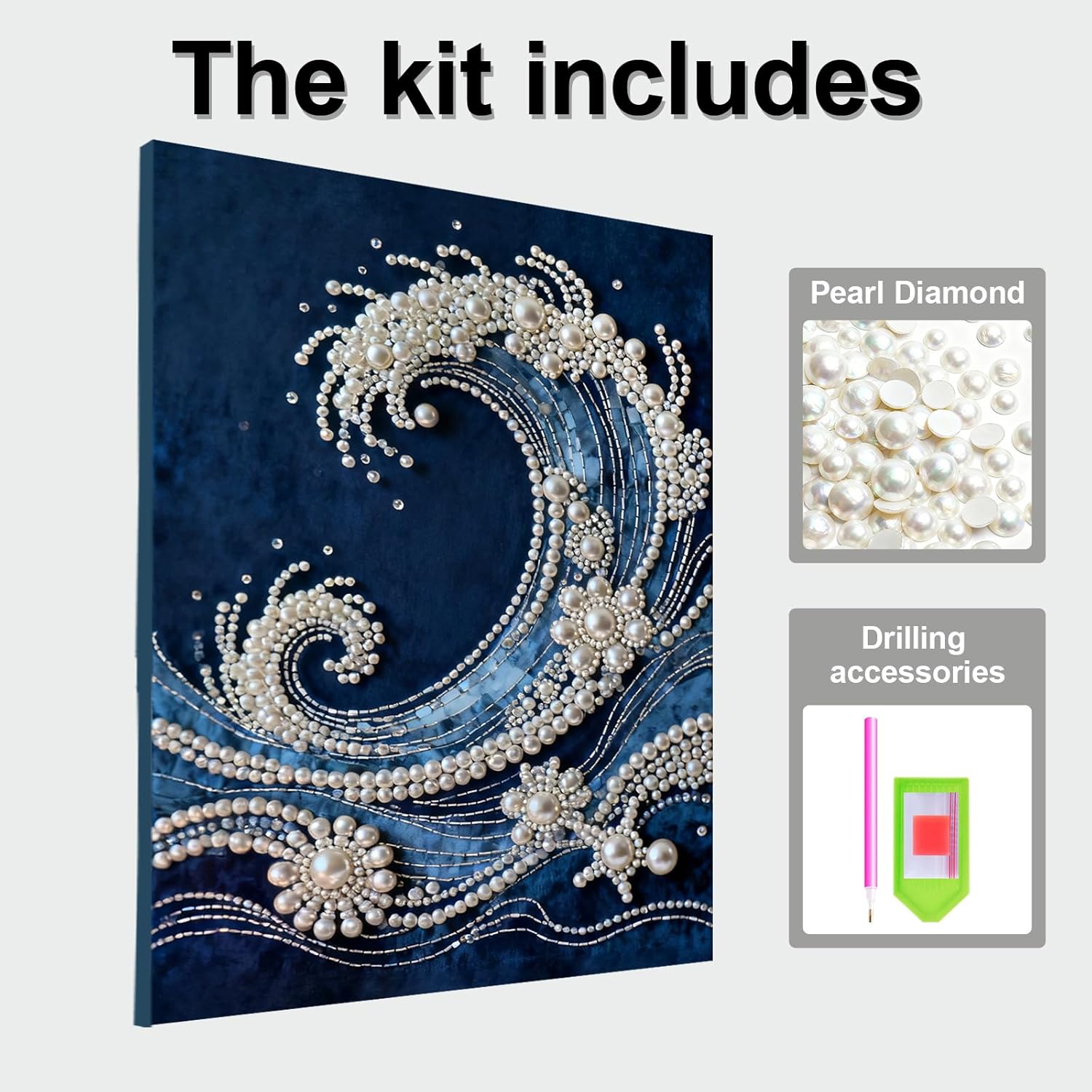DIY Diamond Pearl Painting Kit for Adults, Flower 3D Pearl Painting Craft with Wooden Frame 40x50cm, Beginner Friendly Home Wall Decor Art, Gift for Women Men Housewarming (Wave-01)