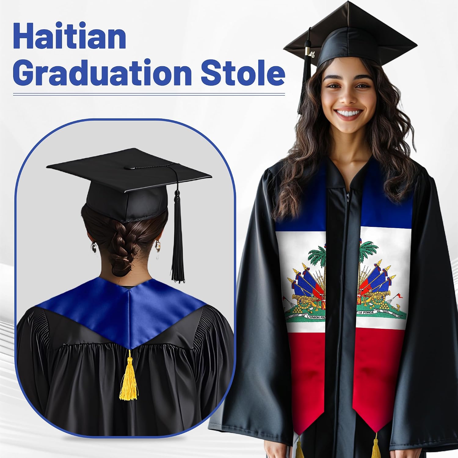 Graduation Stole, Embroidered Graduation Sash for College & High School Students, 72 Inch