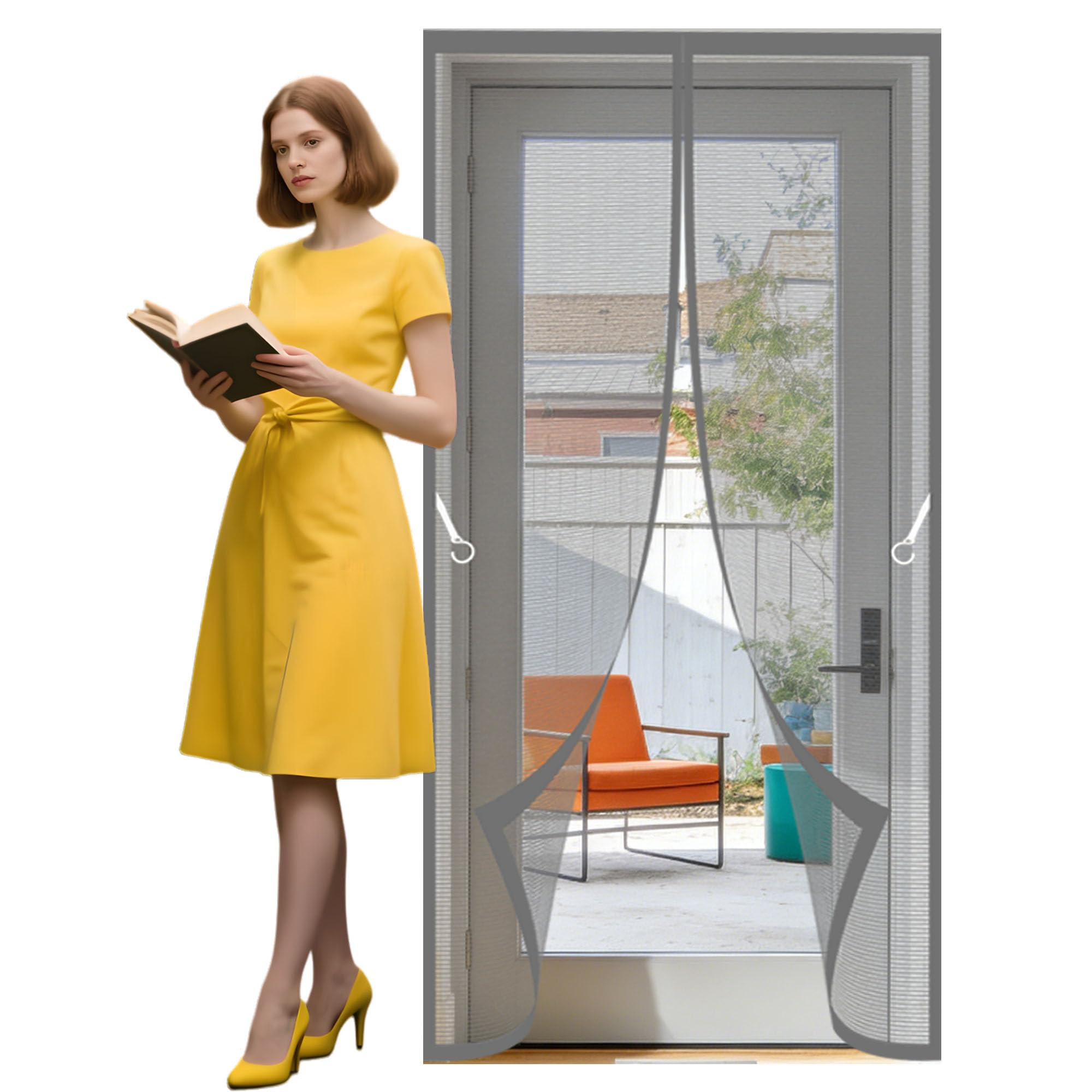Magnetic Insect Door Screen 130 x 196 cm Self Sealing Magnetic Fly Screen Door Curtain Easy to Install Without Drilling for Living Room, Bedroom, Patio, Grey