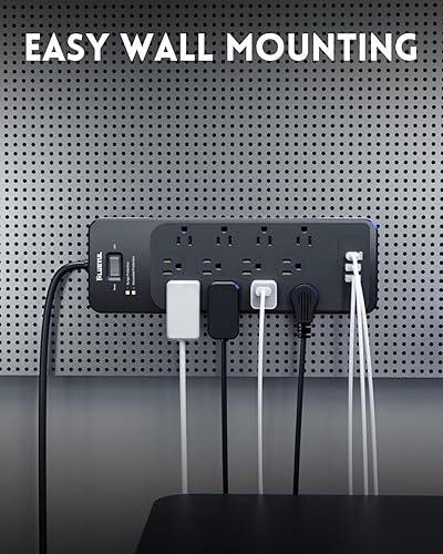 Miniatura 7 de PLUGTUL Regleta protectora de sobretensiones de 5 pies (4080J), protector de sobretensiones negro con 12 tomas, diseño espacioso para enchufes