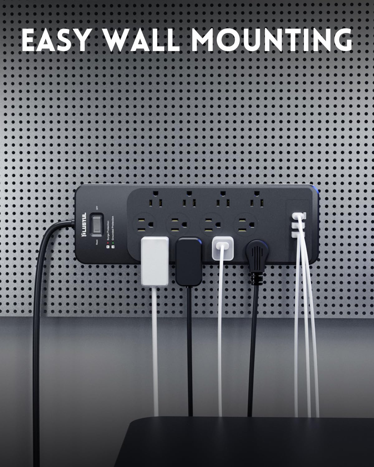 Protezione contro le sovratensioni Banda di alimentazione da 5 piedi (4080J), presa di protezione contro le sovratensioni con 12 prese, design spazioso per grandi prese, presa piatta, ricarica USB C