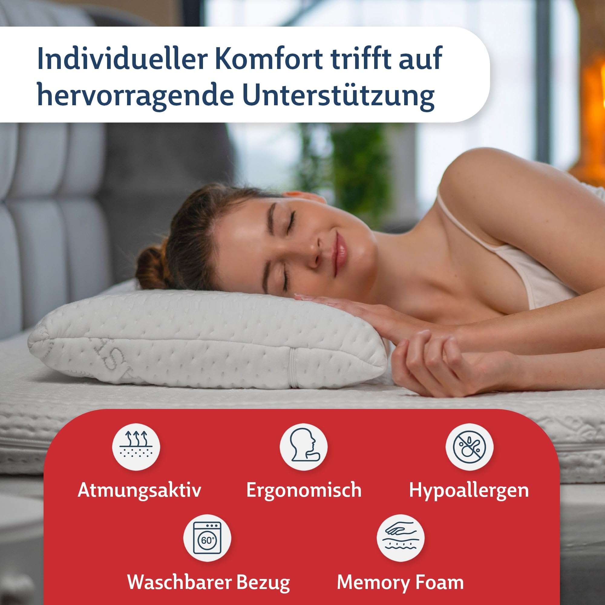 FMP Matratzenmanufaktur Orthopädisches Nackenstützkissen Viscoelastisches Kissen 8,5 cm hoch weiß
