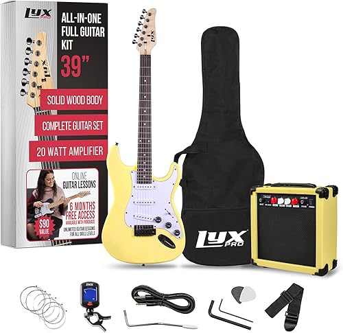 Vista 21 de LyxPro Kit de guitarra eléctrica de 39 pulgadas con amplificador de 20 W, todos los accesorios, afinador de clip digital, seis cuerdas, dos púas