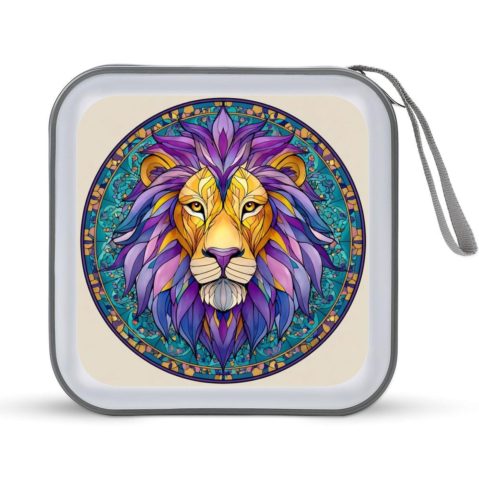 Jubonexis Mandala Style Lion Face CD Case DVD Storage Case Portable for Car Home Travel