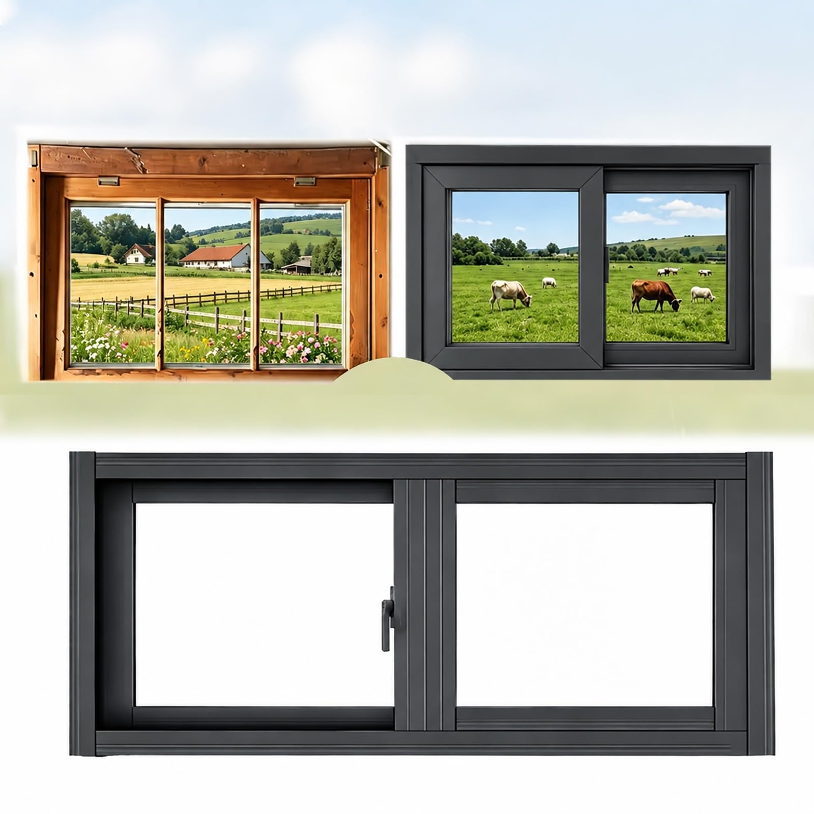 Bqzktved Dark Gray Sliding Window For Shed And Basement, 76-Series Thickened Aluminum Frame With 5Mm Tempered Glass, Vinyl Slider Window For Chicken Coop, Garage(,29"X27")