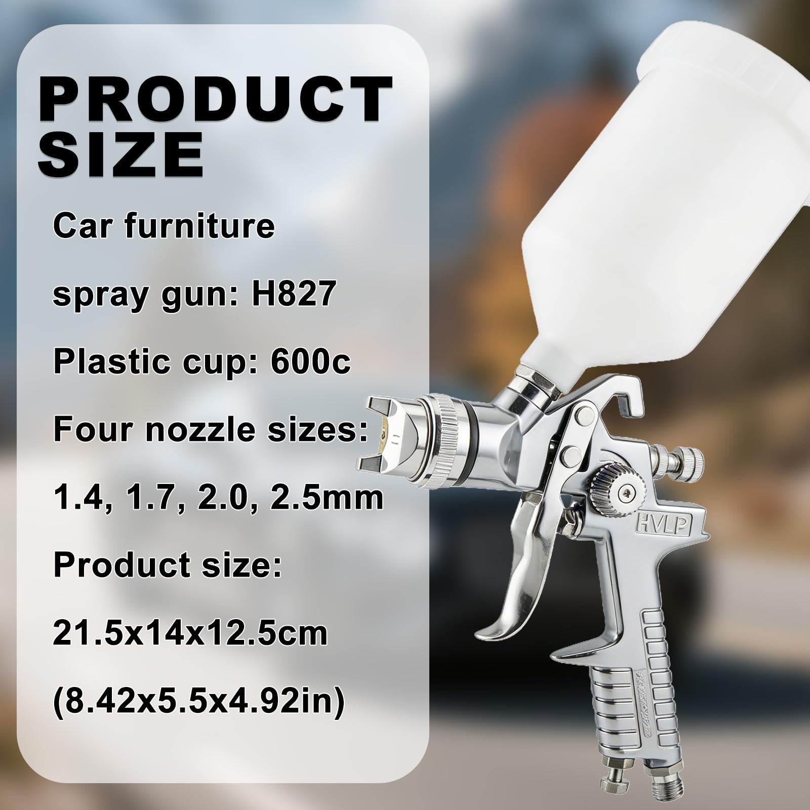 HVLP Pistola de pulverización con 4 boquillas, 1,4 mm, 1,7 mm, 2,0 mm, 2,5 mm, sistema de pulverización profesional, pistola de pintura, pistola de pintura de aire comprimido con vaso de plástico de