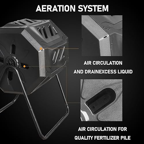 Miniatura 5 de Hourleey Contenedor de compostaje al aire libre, 43 galones de doble cámara con puertas correderas, contenedor giratorio de compostaje para jardín,