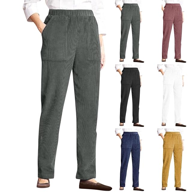 Vintage Corduroy Pants for Women Elastic High Waist Straight Wide Leg Pants Fall Winter Lounge Work Trousers w