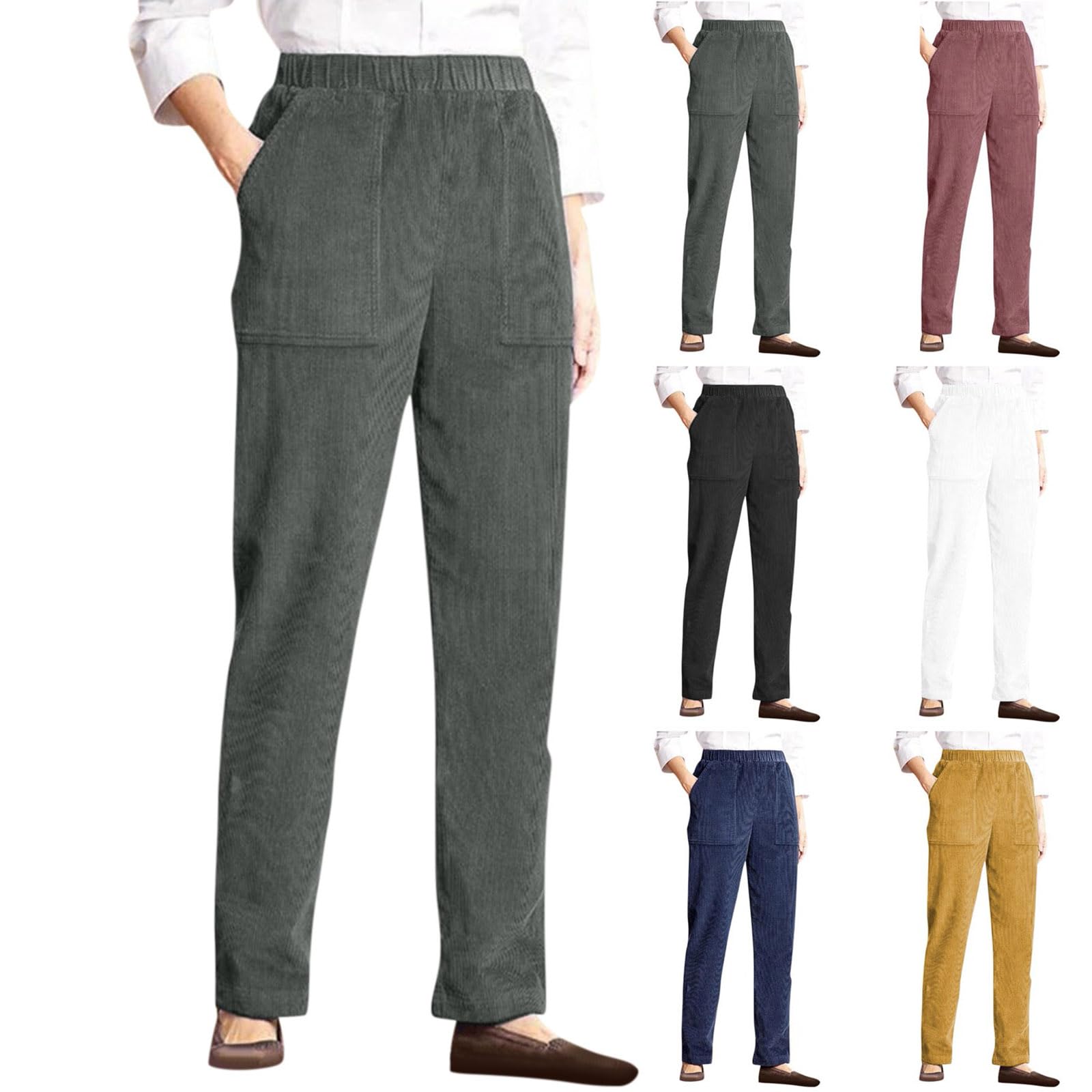 Vintage Corduroy Pants for Women Elastic High Waist Straight Wide Leg Pants Fall Winter Lounge Work Trousers w