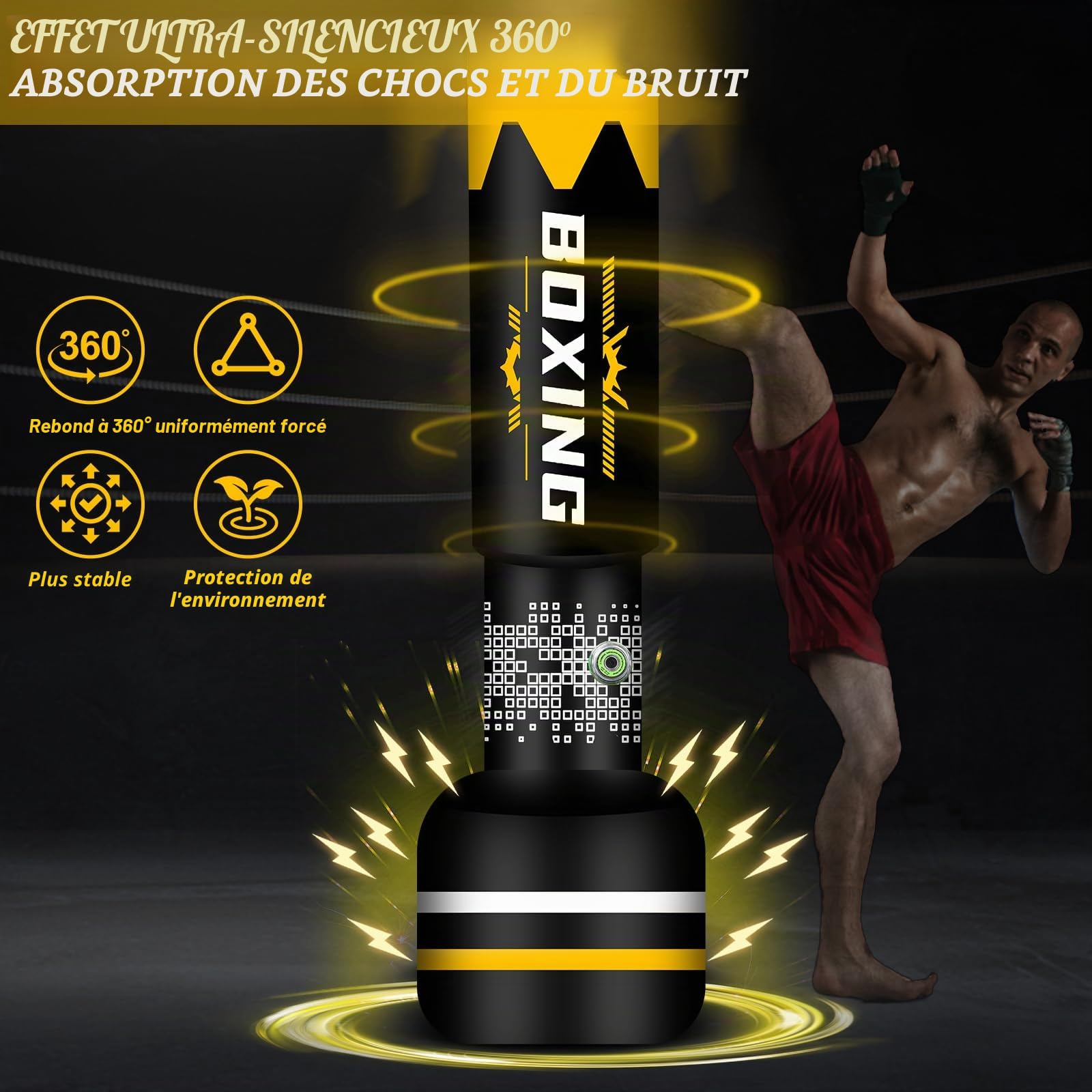 NZQXJXZ Sac de Frappe Adulte 175cm, Sac de Boxe Lourd autoportant, Sacs de Kickboxing avec Support pour l'entraînement MMA Muay Thai Fitness Débutants