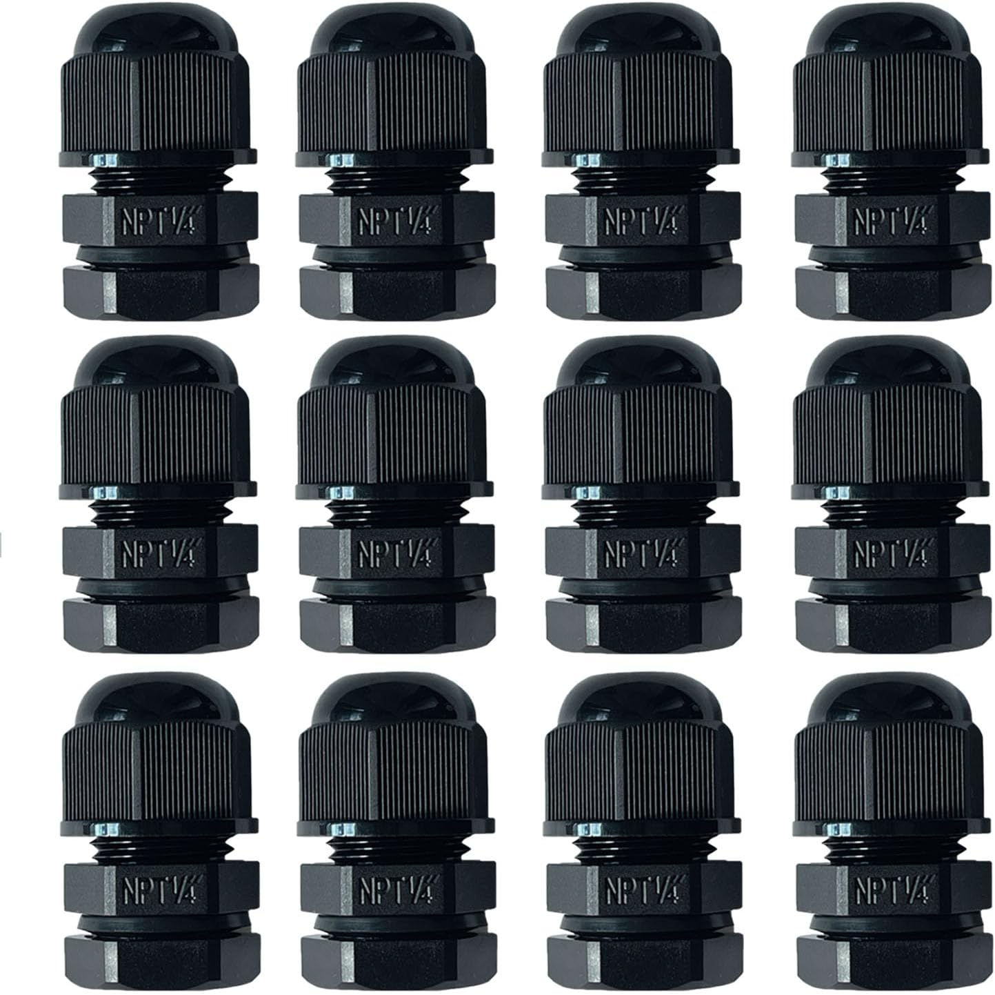 12Pcs Black Cable Glands Adjustable NPT Waterproof Glands 1/4" Cord Grip Strain Relief Wire Plastic Cable Connectors NPT Waterproof Grommet Wire Gland Electrical Conduit Fittings Bulkhead Connector