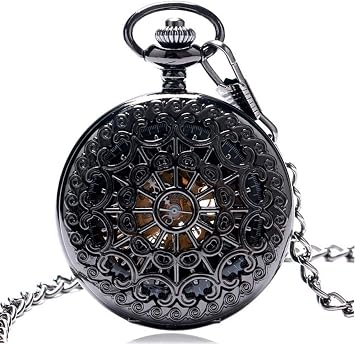 Spider Web Hollow Steel Black Mechanical Pocket Watch Vintage Men Women Hand Chain Jewelry Clock with FOB Chain Gift Pocket Watch Gifts for Family
