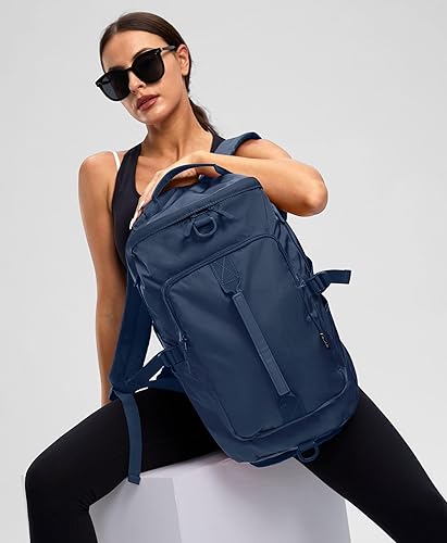Miniatura 2 de Bolsa de gimnasio para mujer, mochila de gimnasio con compartimento para zapatos, bolsa de lona deportiva, múltiples bolsillos, 30L, marino