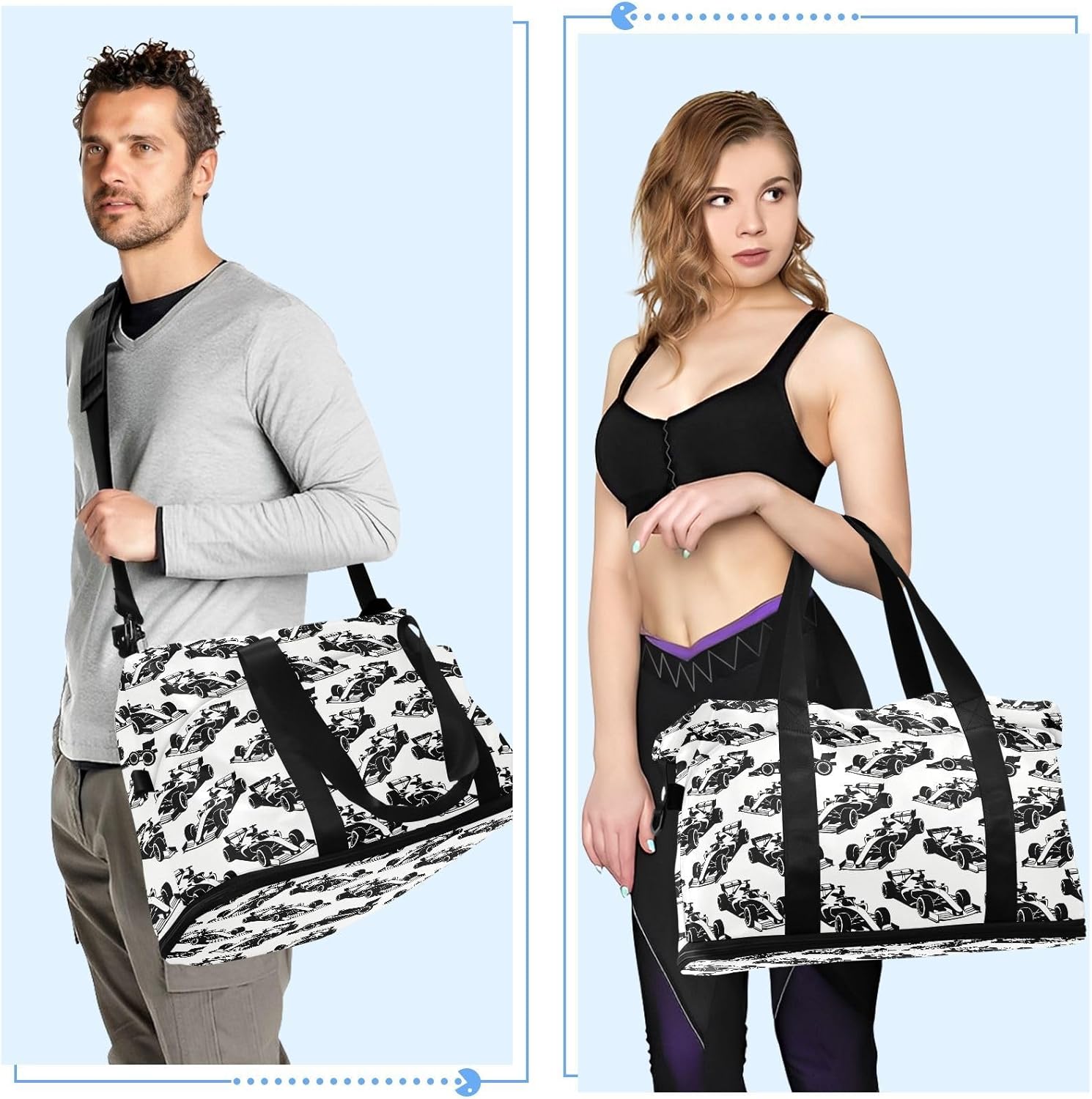 Multifunctional Gym Tote Bag Car Racing White Sport Training Bag with Adjustable Strap for Workout