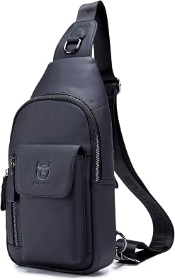 BULLCAPTAIN Genuine Leather Men Sling Bag Travel Crossbody Chest Bag Large Capacity Casual Hiking Daypack