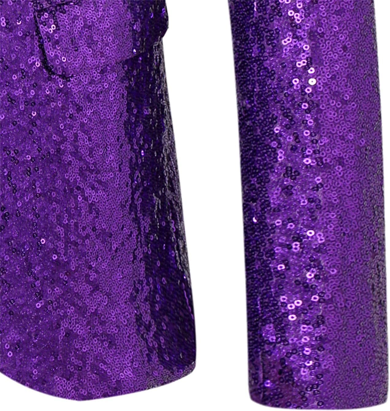 Sequin Blazer for Men Lapel One Button Slim Fit Tuxedo Jacket Sparkly Party Prom Wedding Sport Coat with Pockets