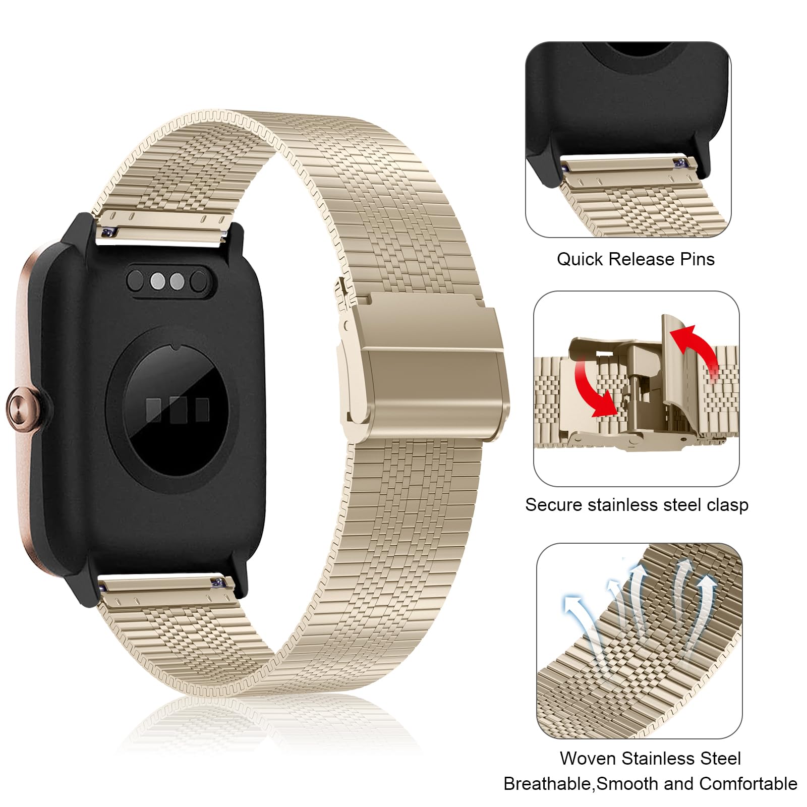 Cinturino per Amazfit GTS, 20mm Cinturino in Acciaio Inossidabile in Metallo Cinturino per Amazfit GTS 4, GTS 4 Mini, GTS 2, GTS 2 Mini, GTS 3, Amazfit Bip, Bip 3, Bip3 Pro, Bip U, Bip U Pro, GTR Mini