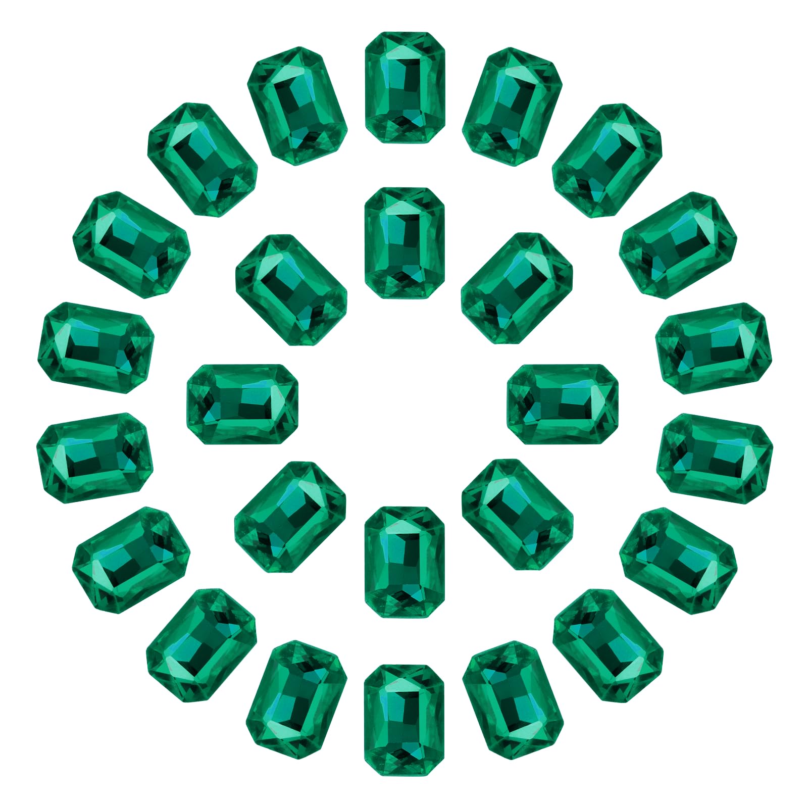 sourcing map 10x14MM Octagon Rectangle Rhinestones, 100 Pcs Crystal Faceted Rhinestones with Silver Plated Glass Gems for Crafts (Dark Green)