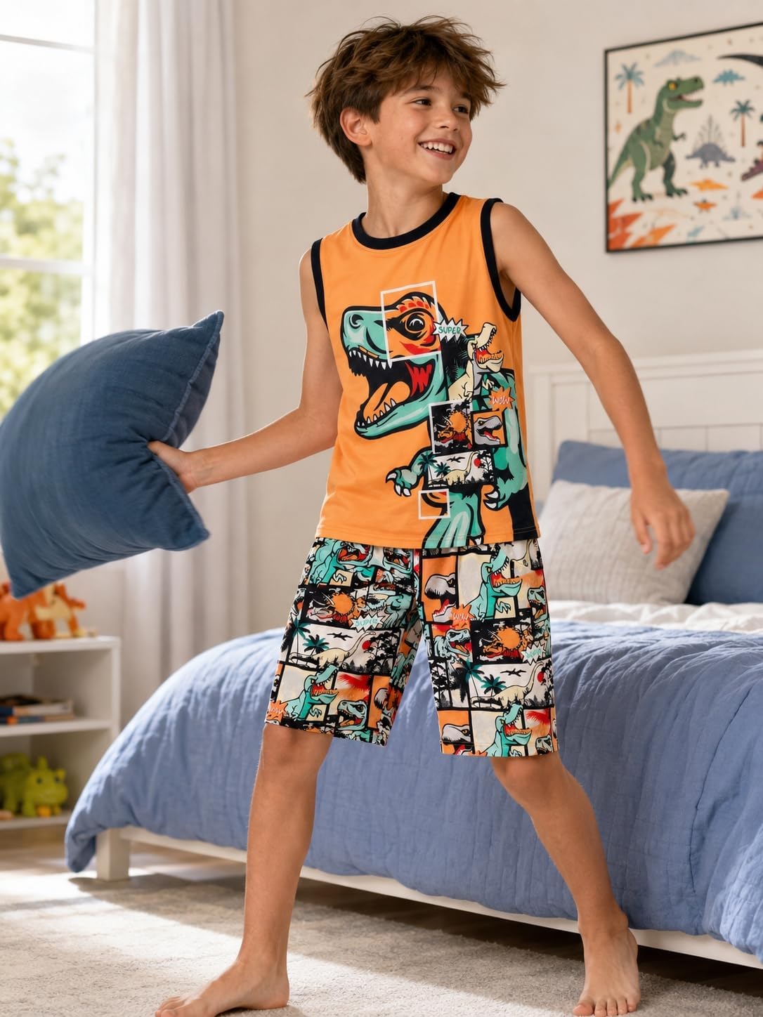 Beezizac Boys Pajamas Gaming & Sports Print 2-Piece Tank Top Set Size 6-18