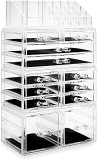 Casafield Acrylic Cosmetic Makeup Organizer & Jewelry Storage Display Case - Large 16 Slot, 2 Box & 10 Drawer Set - Clear