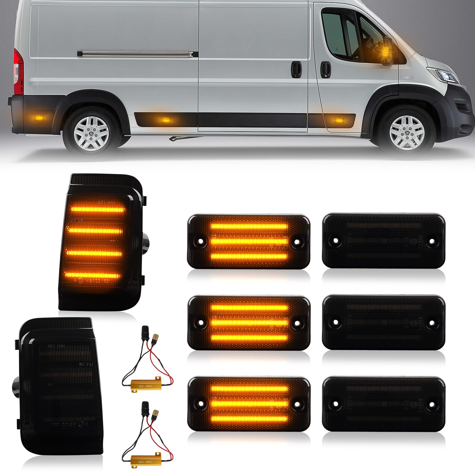 Seitenmarkierungsleuchte Anzug für Fiat Ducato Citroen Relay PEUGEOT BOXER, Blinker Seitenblinker mit Canbus Fehlerfrei, Fahrtrichtungsanzeiger Spiegelblinker, Schwarz, 8 Stück
