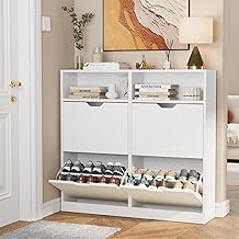 VOWNER Meuble Chaussures, Meuble de Rangement à Chaussures Armoire, Commode à Chaussures, Meuble d'entrée Rangement pour Chaussures, 105 x 100 x 24 cm, avec Compartiment, Séparateurs Réglables, Blanc